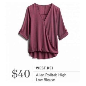 WEST KEI ALLAN ROLLTAB HIGH LOW BLOUSE IN MAUVE NWT